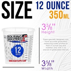 20 Pouring Masters 12 Ounce (350ml) Graduated Plastic Paint Mixing Cups, Measure