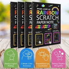 4 Pack Scratch Arts Drawing Notebook for Kids Drawing Pad, Large Rainbow Scratch