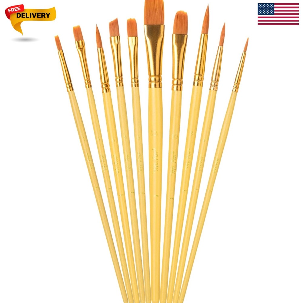 Acrylic Paint Brushes Set, 10 Pack, Round & Pointed Tip | Nylon Hair Artist B…