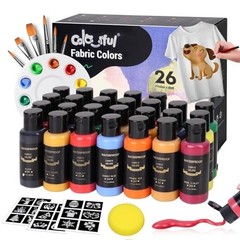Fabric Paint Set 26 Colors 1oz Bottles Non Toxic Washable For Clothes Tote