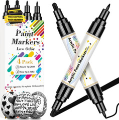 Black Paint Pens – 4 Pack Dual Tip Acrylic Paint Markers (0.7Mm & 3Mm), Non-Toxi