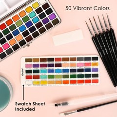 50 Colors Watercolor Paint Set, Detail Paint Brush Included, Watercolor Paint…