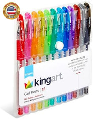 Glitter Rollerball Gel Pens, 12 Sparkling Colors with Soft-Grip Comfort, XL Ink