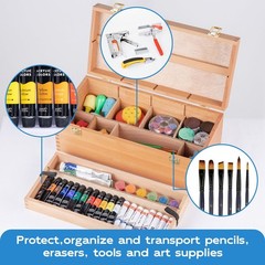 Large Art Supply Storage Box, Solid Beechwood Tool Box, Artist Storage Organizer