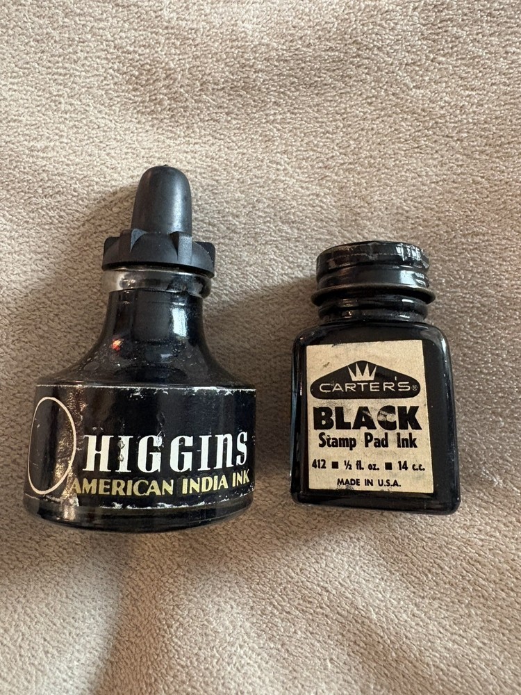 Vtg Ptl Higgins Amer India Ink Waterproof Blk #4415 3/4oz Carters Stamp Pad Ink