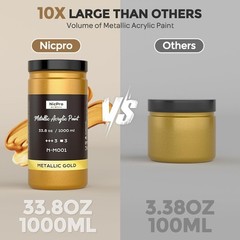 Acrylic Paint Metallic Gold, 33.8oz/1000ml Large Gold Leaf Paint, Non Toxic, …