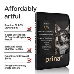 50 Pack Drawing Set Sketch Kit, Sketching Supplies with 3-Color Sketchbook, G…