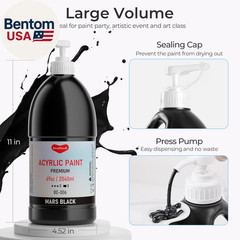 Black Acrylic Paint Large Bottle (69Oz /2040Ml) Rich Pigment Black Paint for Mul