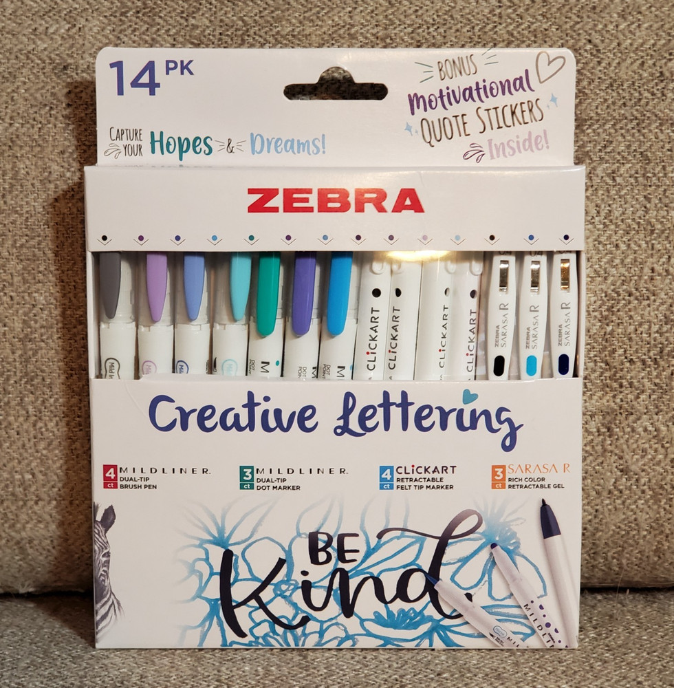 Zebra Creative Lettering Junk Journaling 14pk Marker & Pen Set w/Stickers NEW