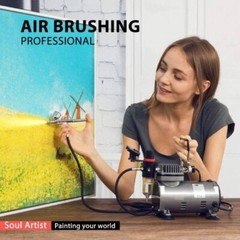 Airbrush Compressor Kit 110-120V Dual Action Airbrushing Paint System w/ 1/5 HP