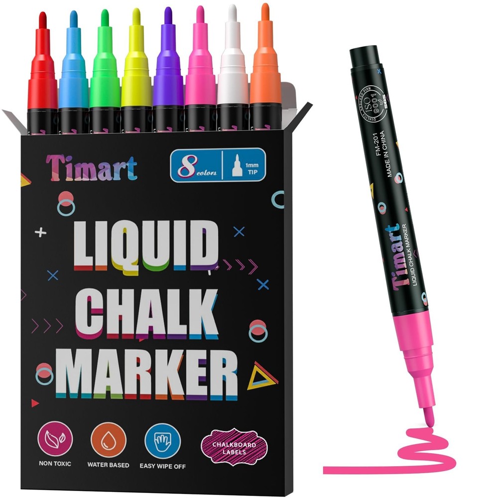 Timart Extra Fine Tip Chalk 1 Count (Pack of 8), Multicolor 1mm