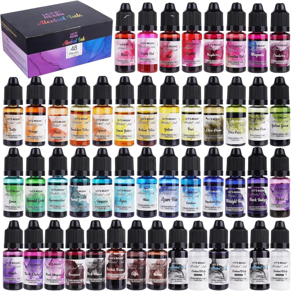LET’S RESIN 48pcs Concentrated Alcohol Ink Set, Vibrant Colors Alcohol-Based …