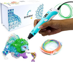 SCRIB3D P1 3D Printing Pen with Display – Includes 3D Pen, 3 Starter Colors of P