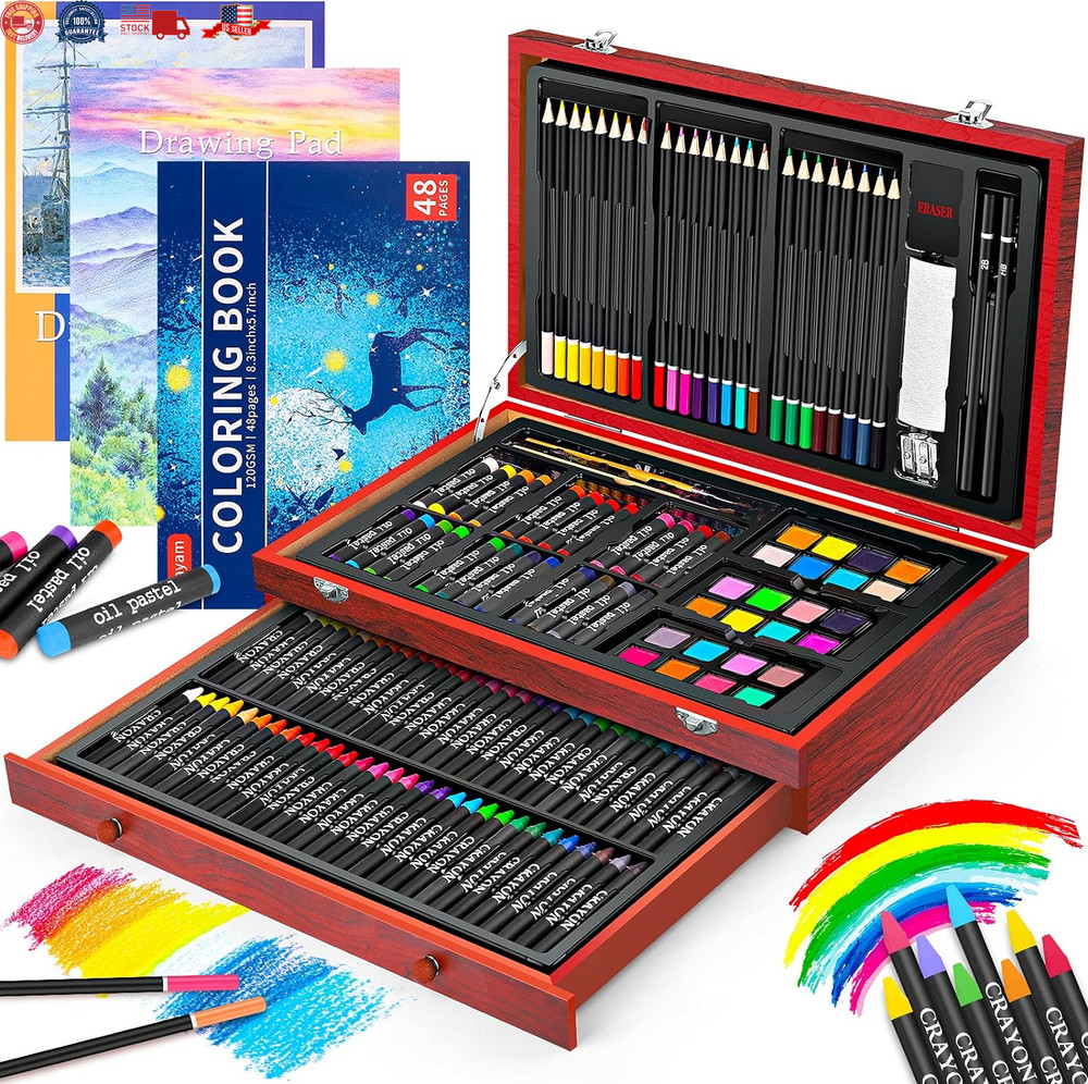 150-Piece Deluxe Wooden Art Set for Drawing and Painting Crafts
