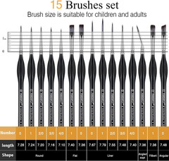 Detail Paint Brushes Set, 15Pcs Miniature Brushes for Fine Detailing & Art Paint