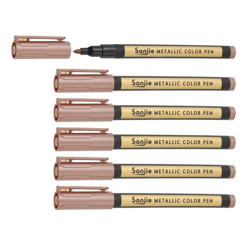 6 Pcs Metallic Marker Pens – Paint Ink Medium Tip, for DIY(Red Brown)