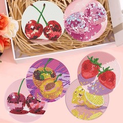 Fruits Diamond Art Coasters Kits, 8 Pieces Diamond Painting Coasters with Holder