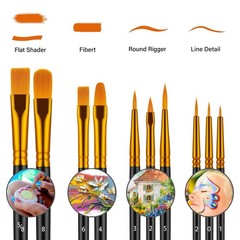 Paint Brush Set, 10 Pcs 5 / 8 8 6 4 5 3 2 2 1 2 / 0, Black,nickel