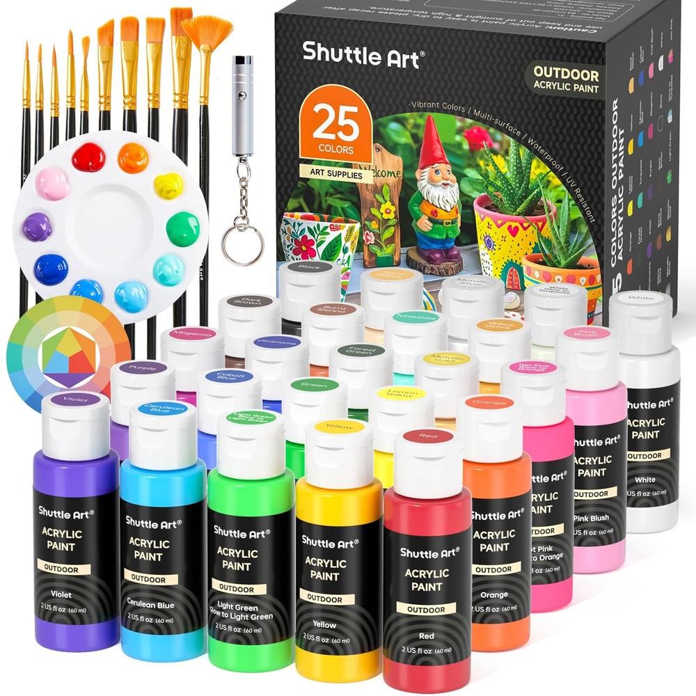 25 Colors Outdoor Acrylic Paint Set, 2oz/60ml Waterproof Acrylic Paint with 1…