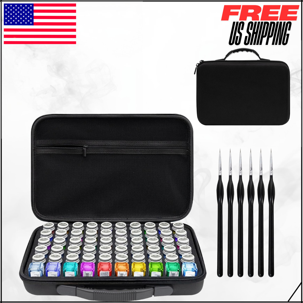 Model Paint Storage Case Organizer Bag For Testors Bottles W/Brushes Pocket 60PK