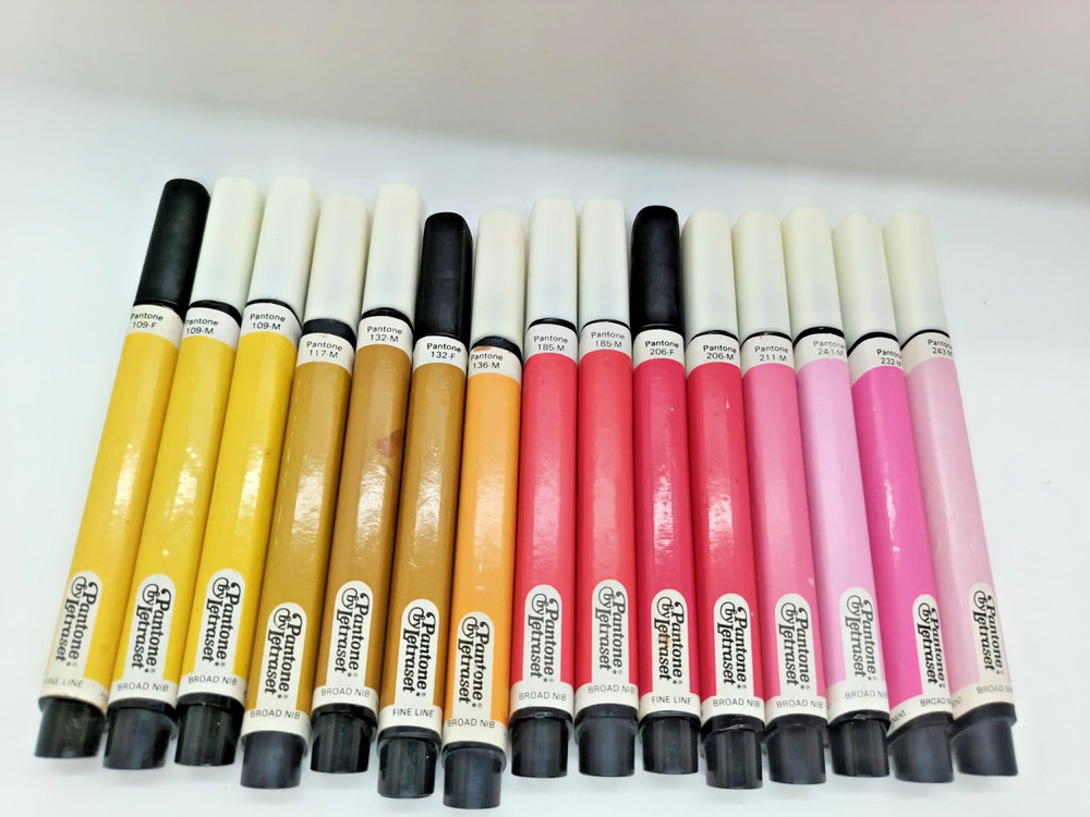 Pantone by Letraset Marker Lot of 16 Yellow Coral Pink Set 109 117 132 185 206