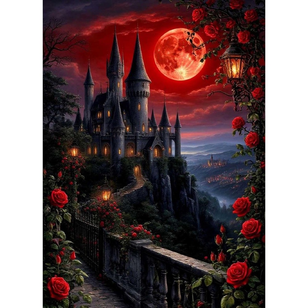 Roses Paint by Numbers Kit for Adults Beginner,Castle Easy Adult Paint by Number