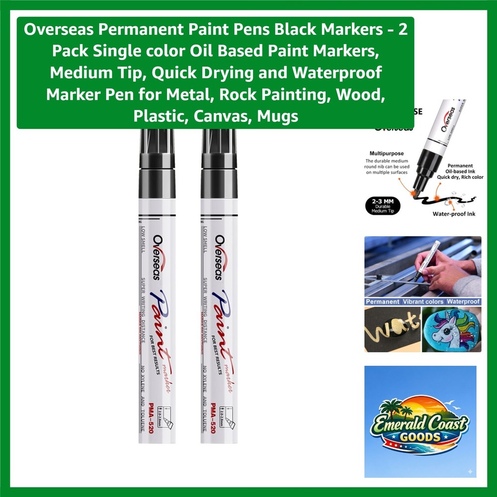 Permanent Paint Pens Black Markers – 2 Pack Single color Oil Based Paint Mark…