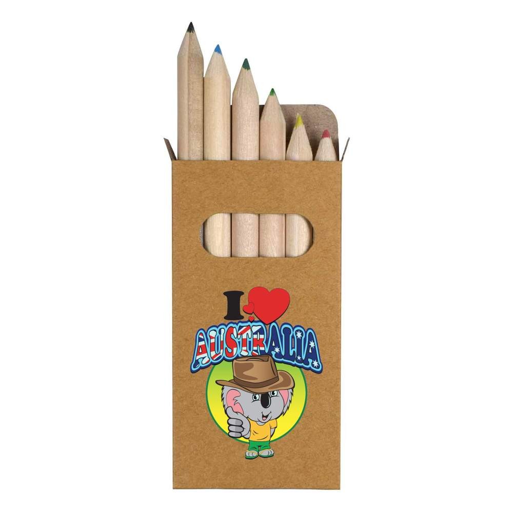 6 x ‘I Love Australia’ Short 85mm Pencils / Coloured Pencil Set (PE00078588)