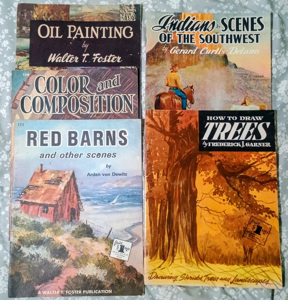 LOT OF 5 Vtg Walter T. Foster Art Instruction Books Painting Guides Paperback