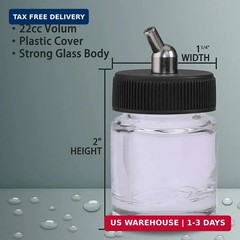 ABEST 10-Pack Airbrush Glass Jars 22cc (3/4 Oz) with 30° Down Angle Adaptor Lid