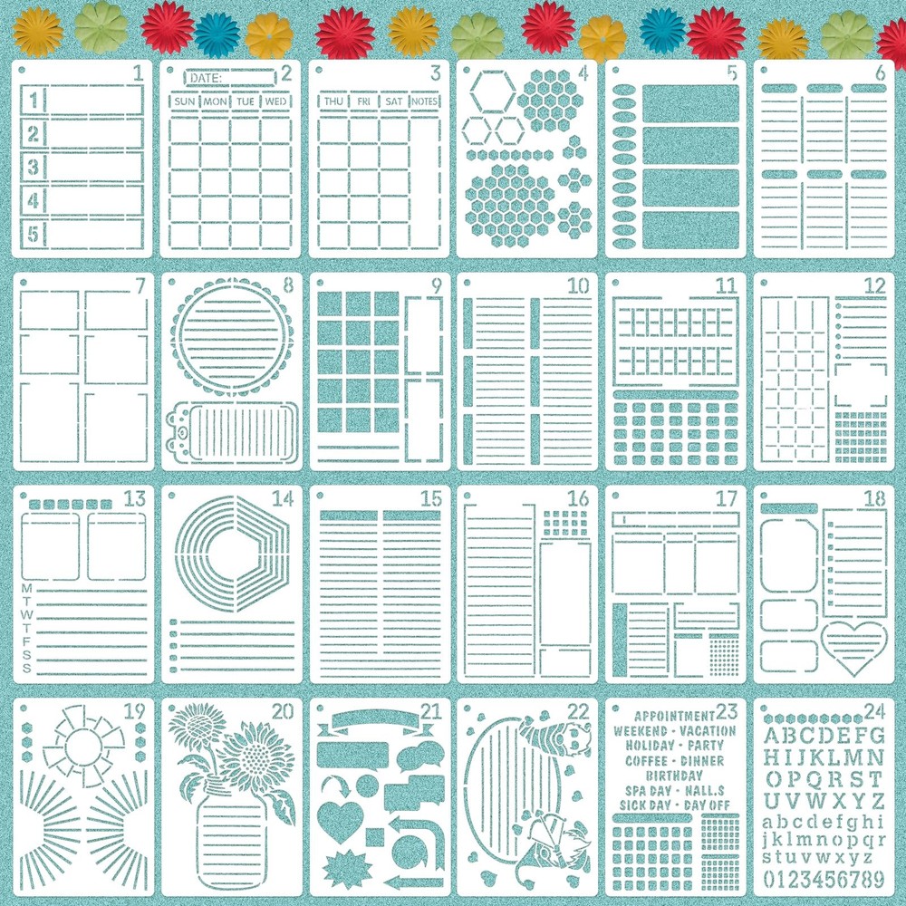 Journal Stencils, 24PCS 7×5 Planner Stencils for Crafts inches, white