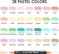 Shuttle Art 28 Pastel Colors Dual Tip Acrylic Paint Markers, Brush Tip and Fine