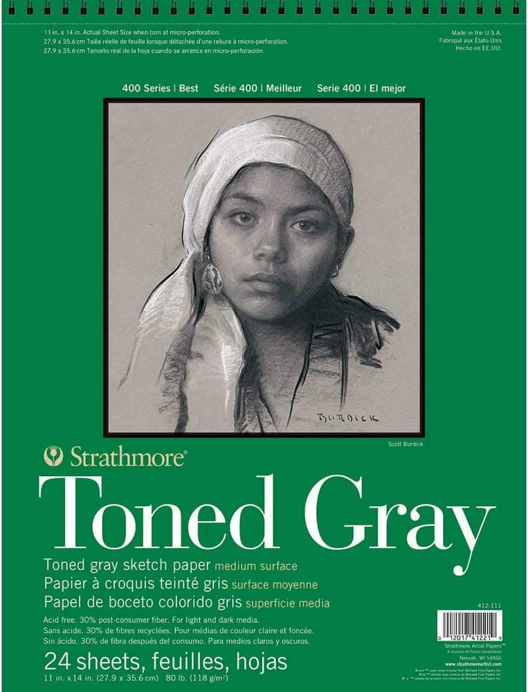 400 Series Wire Bound Toned Sketch Pad, 80 Lb. Paper, 11 X 14 Inches, Gray, 50 S