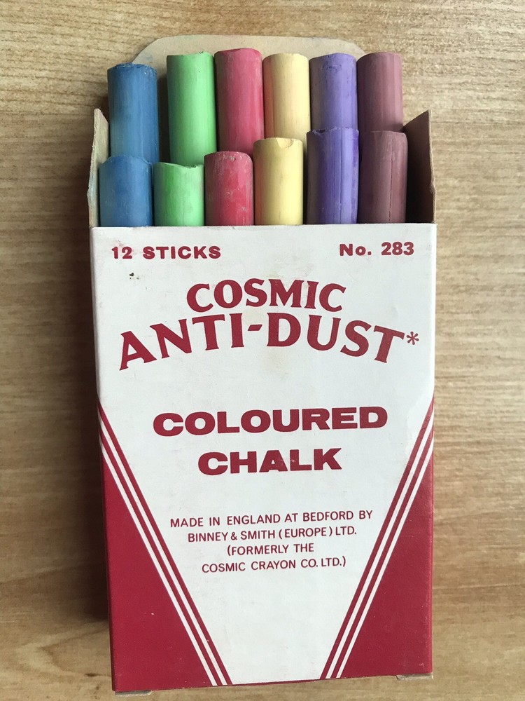 Cosmic Anti-Dust Coloured Chalk Assorted 12 Sticks -Red Blue Green Purple Yellow