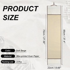 37.4″ x 8.7″ 2 Pcs Blank Hanging Scroll Paper Wood Rod, Dark Beige