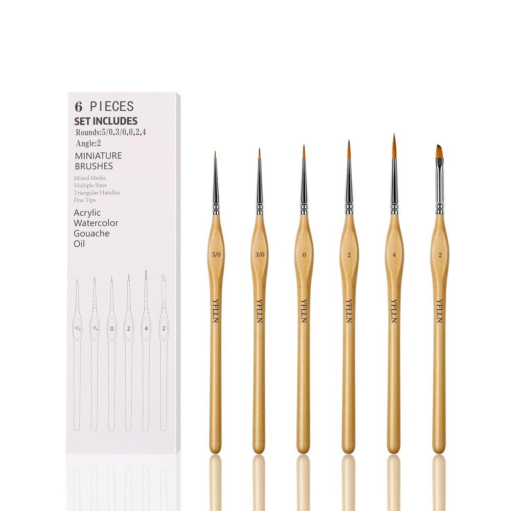 6Pcs Miniature Paint Brushes Set with Triangular Handles – for Acrylics, Oils…