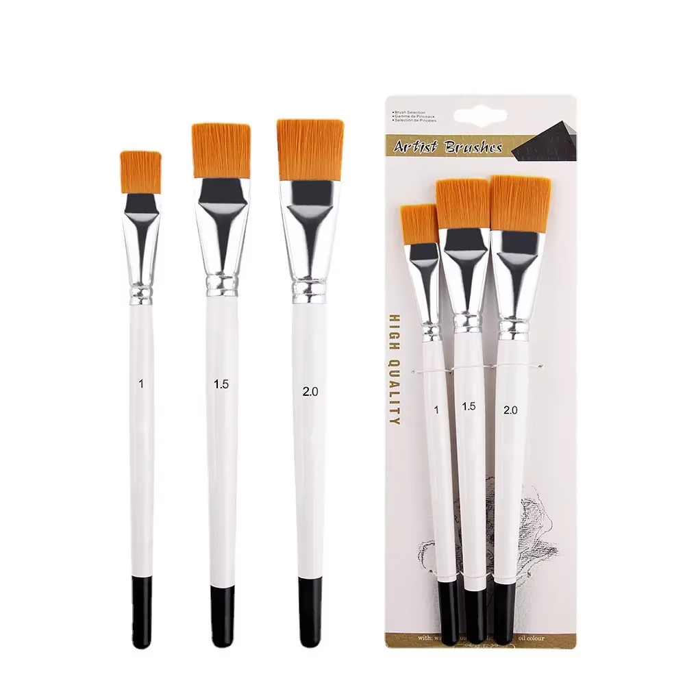 New Oil Painting Brush 3Pcs Big Flat Head 3Color Short Rod Set Nylon Hair Painti