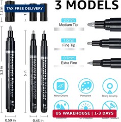 3Pcs Silver Liquid Mirror Chrome Markers Permanent Art Liquid Chrome Marker Set,