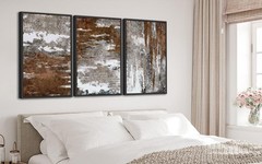 Large Framed Canvas Wall Art – Rustic Brown and White Abstract Pictures for L…