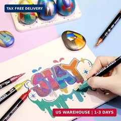 Pagather 24 Metallic Colors Acrylic Paint Markers, Dual Tip with Fine Tip and Br