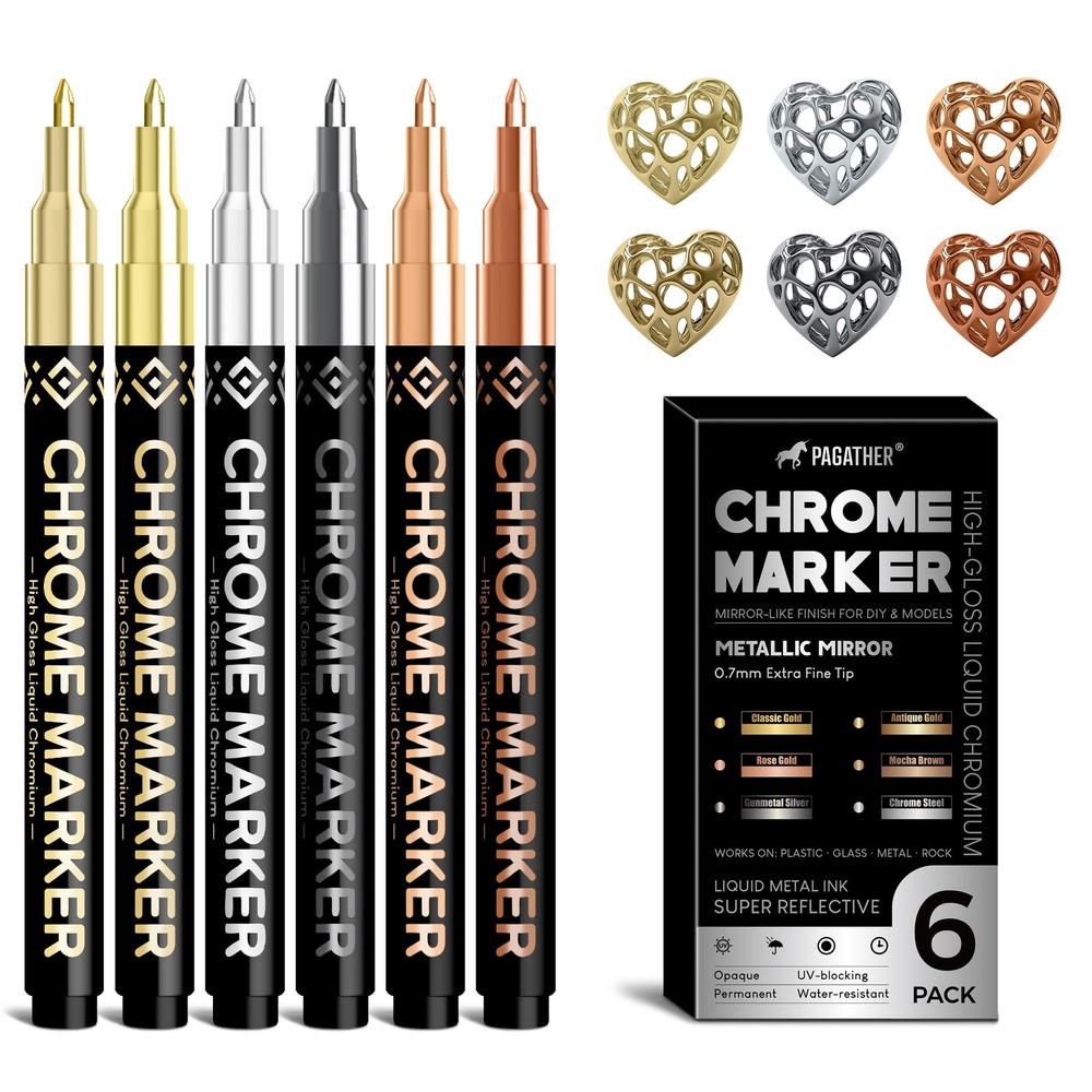 6 Colors Chrome Paint Markers, Permanent Mirror Liquid Chrome Pens for Plasti…