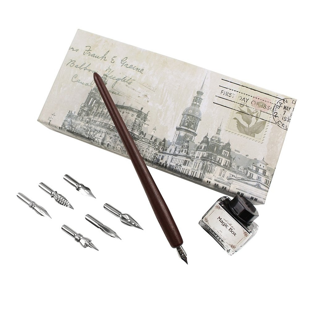 FEATTY Dip Pen for Drawing with ink – Antique Wooden Calligraphy Kits for beg…