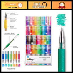 80 Glitter Rollerball Gel Pens Set – 80 Sparkling Colors, Soft-Grip, XL Ink – Pe