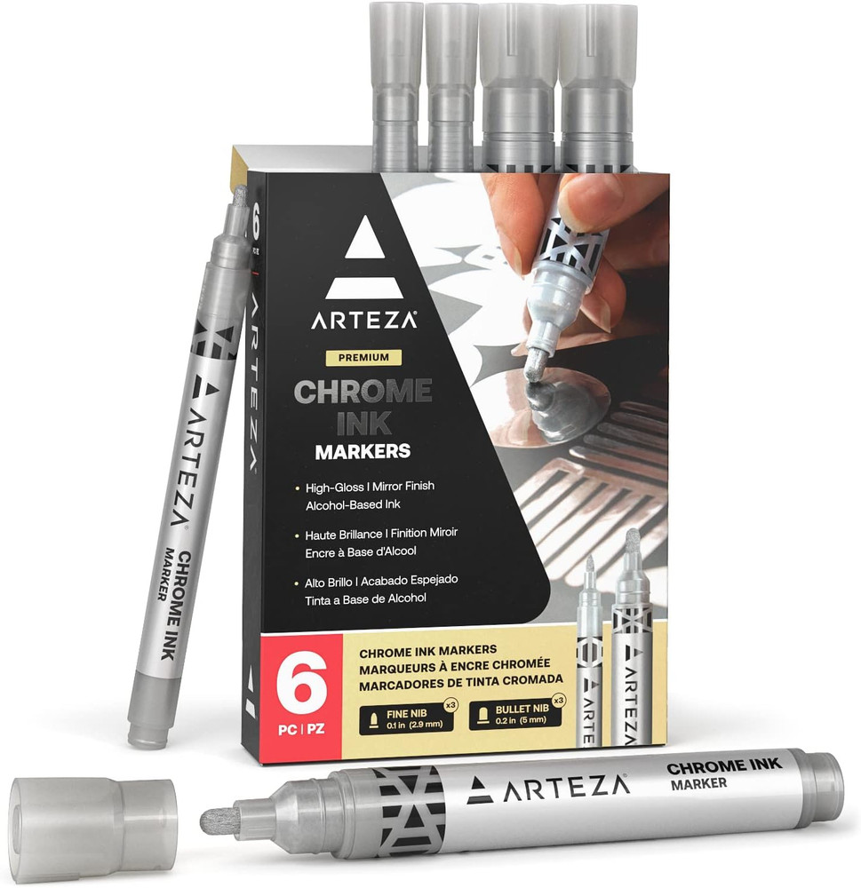 Mirror Chrome Marker, 6 Pack, 2.9Mm & 5Mm Nibs, Hi-Gloss Silver Metallic Pens fo