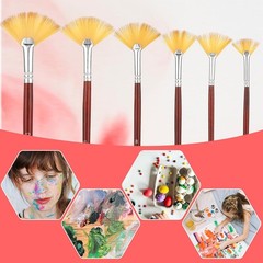 6Pcs Artist Fan Paint Brushes Set Nylon Hair Long Wood Handle for Acrylic & Oil