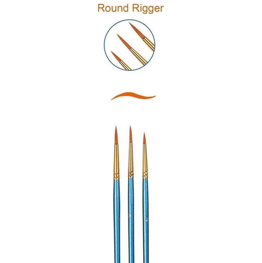 Gold Nylon Round Rigger Brush Set ~ 3 Pack~ Brand New