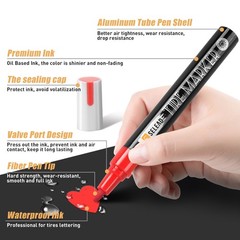 Tire Marker White Red – 8 Pack Paint Pens for Car Tires Lettering, Premium Profe