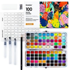 100 Colors Watercolor Paint Set – 50 Regular, 35 Metallic, 10 Macaron and 5 F…