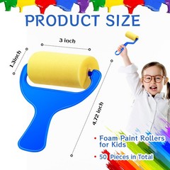 50 Pcs 3″ Foam Paint Brushes for Foam Paint Roller Small Sponge Roller with B…