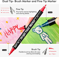 48 Colors Dual Tip Acrylic Paint Markers, Brush Tip and Fine Tip